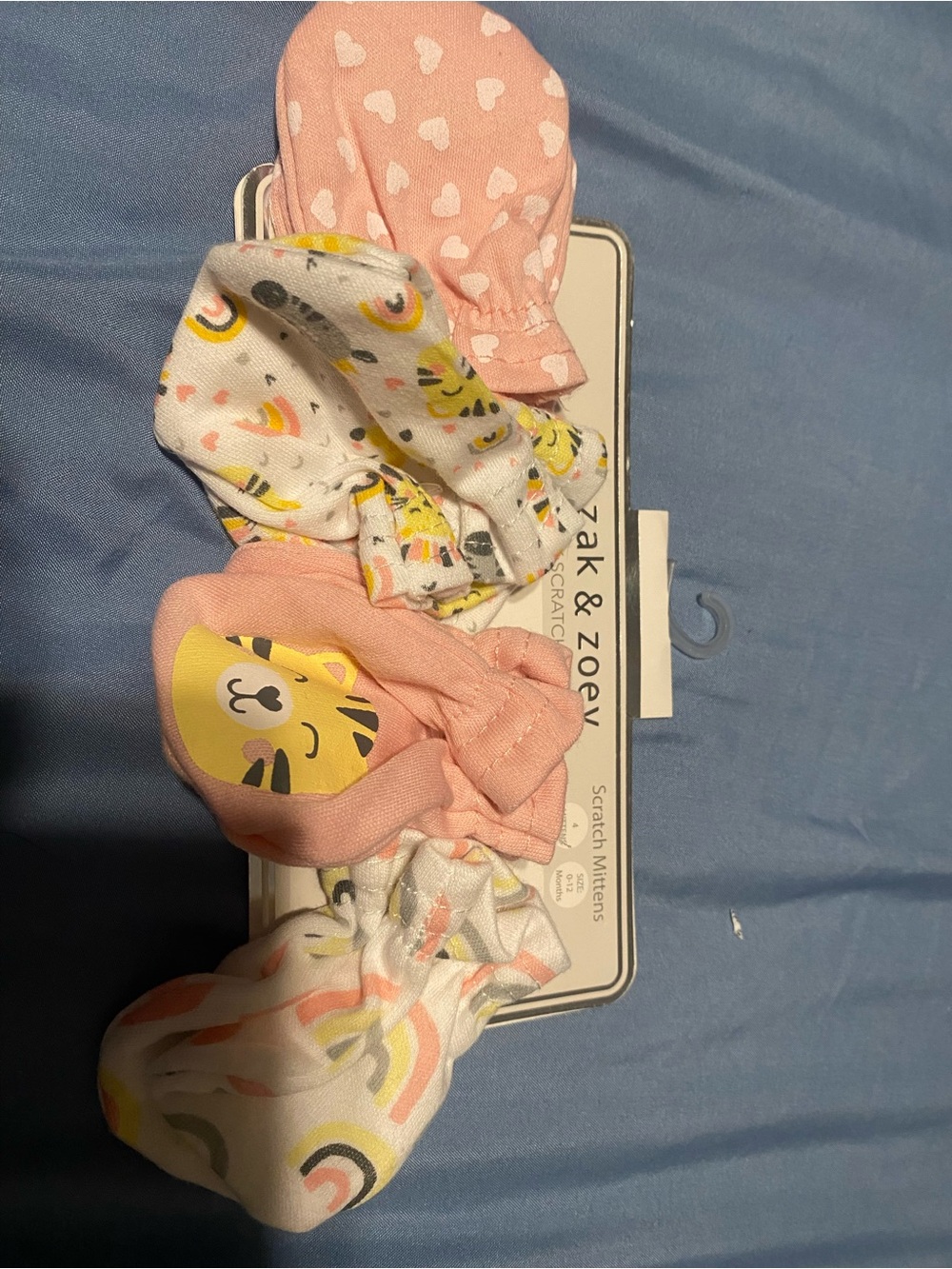 Zak & Zoey Baby Scratch Mittens - Pink & White Rainbow Tiger Set